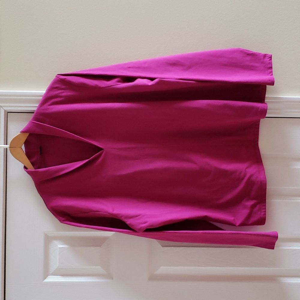 Lands' End Women's Cotton Long Sleeve Accented V-Neck T-Shirt XL 18-20 Hot Pink
